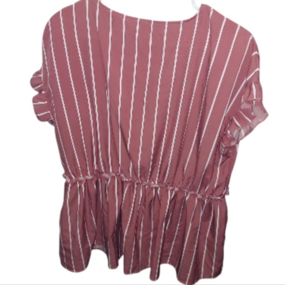 Striped V-Neck Ruffle Sleeve Top - Picture 2 of 2